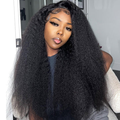 Kinky Straight Drawstring Half Wig Human Hair No Lace Glueless Wear Go Wig Drawstring Invisible Hairline-Elisahair