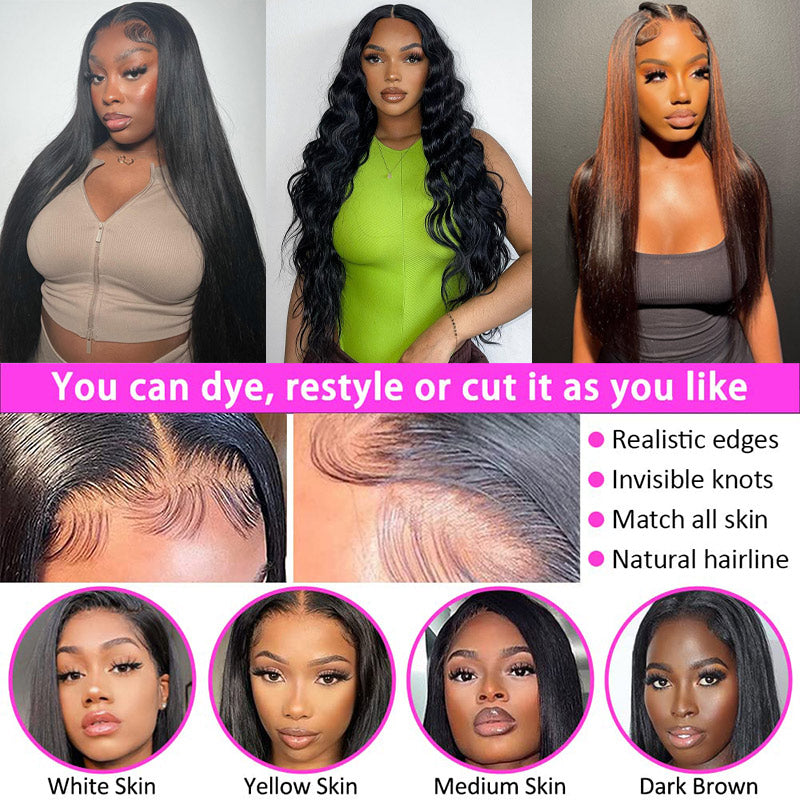 ElisaHair 4x4 HD Transparent Lace Closure Wigs Straight Human Hair for Black Women Pre Plucked Natural Hairline