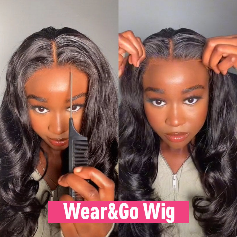 Wear & Go Glueless Wigs Body Wave 4x6 Pre Cut HD Lace Closure Wig Pre Plucked Hairline Real Human Hair Wig-Elisahair