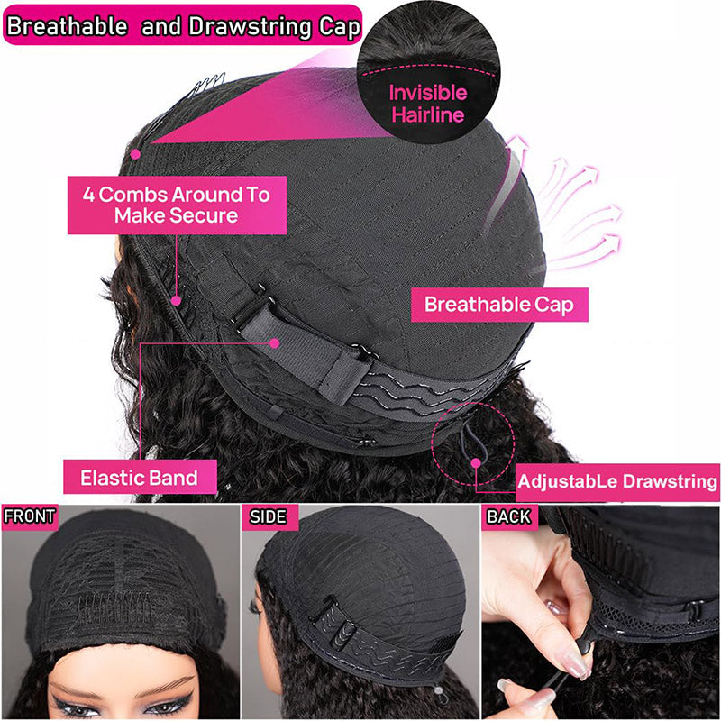 Burmese Curly Human Hair Wig Glueless Wear and Go 3 In 1 Half Wig Beginner Friendly Drawstring Seamless Flip Over Wig-Elisahair