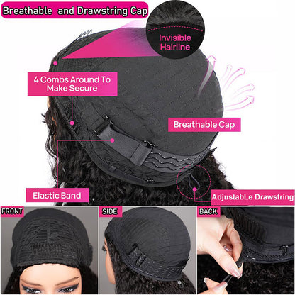 Burmese Curly Human Hair Wig Glueless Wear and Go 3 In 1 Half Wig Beginner Friendly Drawstring Seamless Flip Over Wig-Elisahair