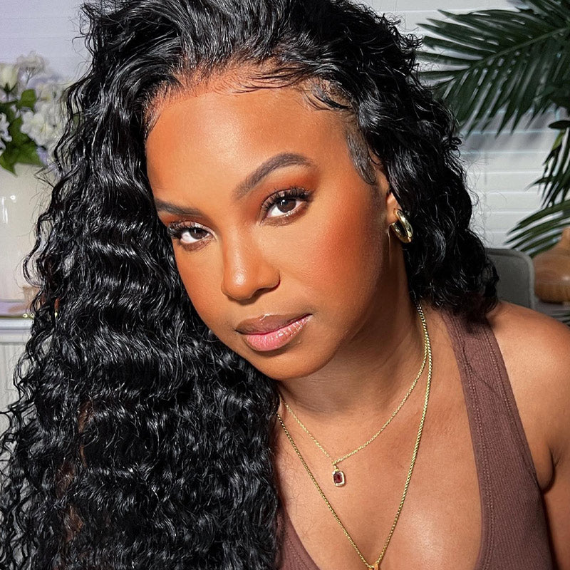 Deep Wave Half Wig Invisible Hairline With Drawstring Beginner Friendly 100% Human Hair-ElisaHair