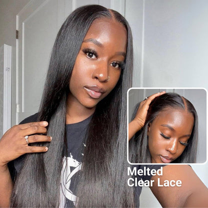 Long Straight Hair 13x4 HD Transparent Lace Front Human Hair Wigs for Black Women Pre Plucked With Baby Hair Hairline-Elisahair