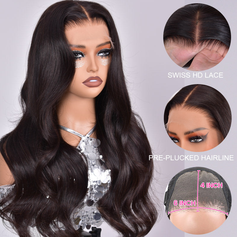 Wear & Go Glueless Wigs Body Wave 4x6 Pre Cut HD Lace Closure Wig Pre Plucked Hairline Real Human Hair Wig-Elisahair