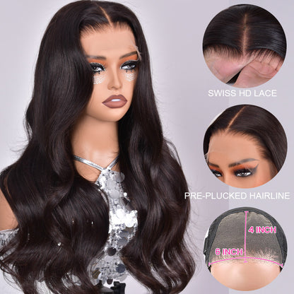 Wear & Go Glueless Wigs Body Wave 4x6 Pre Cut HD Lace Closure Wig Pre Plucked Hairline Real Human Hair Wig-Elisahair